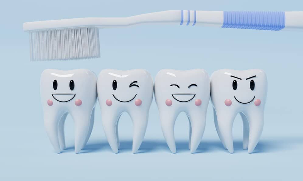 healthy emotion teeth with toothbrush blue background dental health care concept 3d illustration rendering 1149265 97522