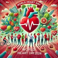 DALL·E 2024 10 06 13.14.25 A symbolic and inspiring image representing World Heart Day 2024. A group of diverse people standing together, each holding a heart shaped symbol, sig