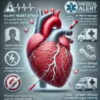 DALL·E 2024 10 25 00.29.50 An educational image warning about the risk of silent heart attacks for people with diabetes. The image includes a heart symbol with subtle cracks or