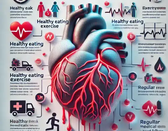 DALL·E 2024 10 26 12.38.50 An informative image about heart failure, showing a heart symbol with stress lines, symbolizing the inability to pump enough blood. The background inc